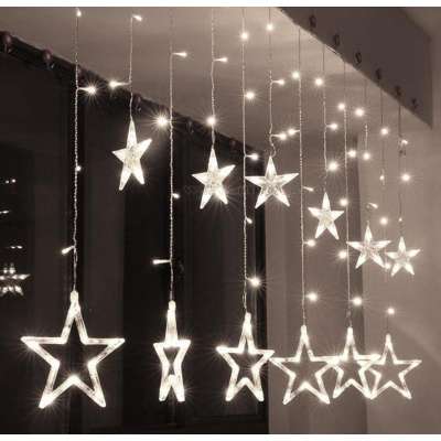 8 programos fényfüggöny csillagokkal, és hold formákkal, sorolható, 250 cm - hidegfehér