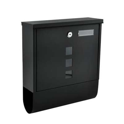 Fém postaláda, levélszekrény újságtartóval, vízálló, zárható, fekete színben