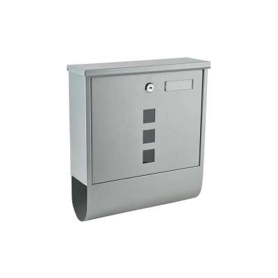 Fém postaláda, levélszekrény újságtartóval, vízálló, zárható, ezüstszürke színben