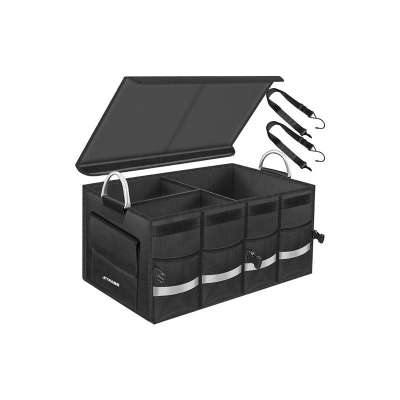 Csomagtartó rendszerező autóba, összecsukható tároló zsebekkel tépőzáras fedéllel, 50 literes, fekete