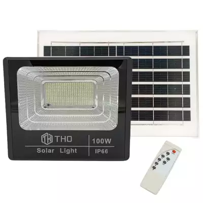 Nagy teljesítményű, akkus, falra szerelhető LED reflektor, munkalámpa, különálló napelemmel, 100W