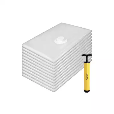 Vákuumzsák készlet ágyneműk és ruhák tárolására, 10 db 50×70 cm-es vákuumzsákkal, kézi légszivattyúval