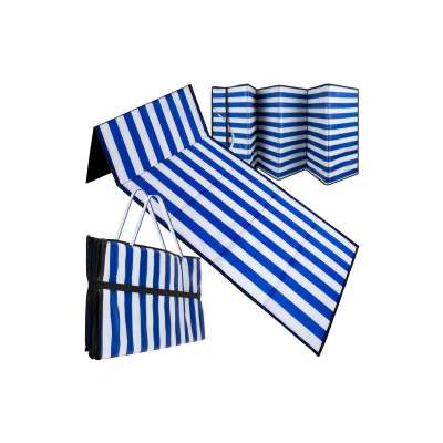 Összehajtható strandszőnyeg polietilén habtöltettel, 190×66 cm méretben, kék-fehér csíkos