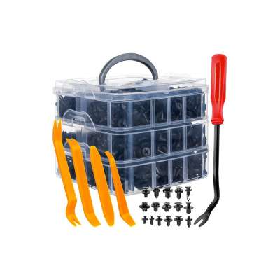 Univerzális, 620 részes autókárpit patent szett, rögzítőkapocs-készlet szerszámokkal, tárolódobozzal