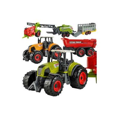 6 részes mezőgazdasági jármű játékkészlet, traktor, bálázó, permetező, billencs