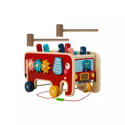 Fából készült elefánt formájú készségfejlesztő játék 2 db kalapáccsal