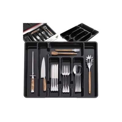 Állítható szélességű műanyag fiókbetét, fiókrendszerező, 28 - 45 cm, 7 rekeszes, fekete