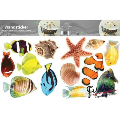 Tengeri kagylók és halak matrica falra, csempére, bútorra