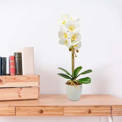 Műnövény dekoráció - orchidea - fehér - 48 cm
