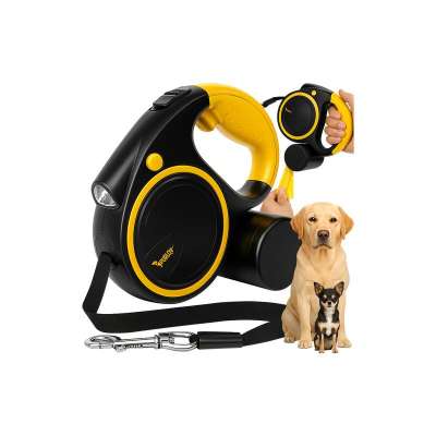 Automatikus fékezhető kutyapóráz 10–25 kg-ig, LED-es zseblámpával, zacskó tartóval, 5 m hosszúságú