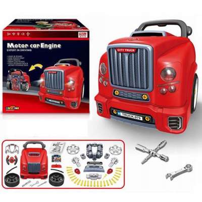 Mechanikai készlet autóval, szétszedhető motorral hang- és fényhatásokkal teljes szerszámkészlettel oktató játék 3 éves kortól 