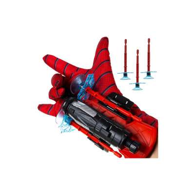 Akcióhős kesztyű beépített nyílkilövővel, 3 db tapadókorongos nyílvesszővel, piros - fekete - kék 