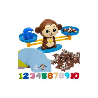 Fejlesztőjáték, játékmérleg, feladatkártyákkal, számokkal, figurákkal, 3 éves kortól