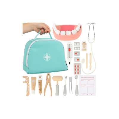 Fogorvos oktató játékkészlet orvosi táskában gyermekek számára, 24 részes, kiegészítőkkel, pasztell színű 