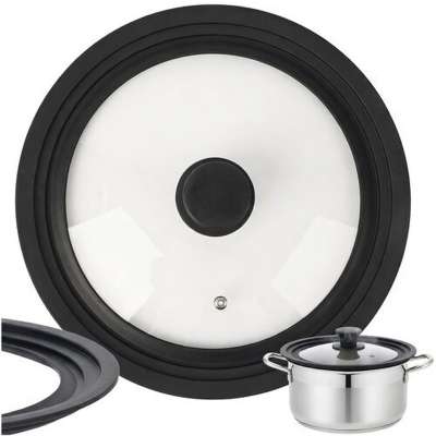 Univerzális 3 az 1-ben üvegfedő szilikon peremmel, 18, 20 és 22 cm-es edényekhez és serpenyőkhöz, hőálló és helytakarékos konyhai kiegészítő