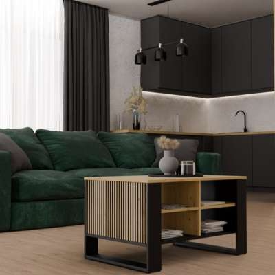 Shannan MIX 4P SLIM dohányzóasztal, 90x60x58 cm, tölgy-fekete