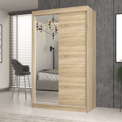 Odell IGA 120 tolóajtós gardróbszekrény, 1 tükörrel, 120x200x61 cm, sonoma