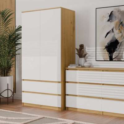 Shannan MIX SS-90 szekrény, gardróbszekrény, 50x90x180 cm, tölgy-fehér