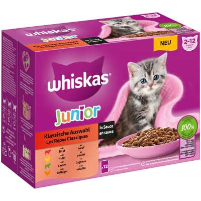 12x85 g Whiskas Junior klasszikus válogatás szószban nedves macskatáp