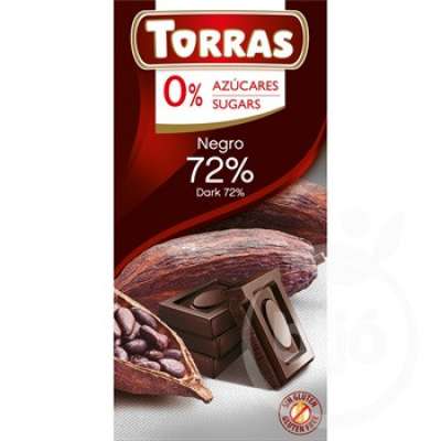 Torras gluténmentes étcsokoládé 72% hozzáadott cukor nélkül 75 g