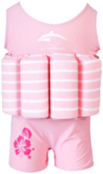 Konfidence Floatsuits™ gyermek úszóruha PINK STRIPE Rugalmas lycra anyagú úszóruha 8 kivehető úszószivacsal