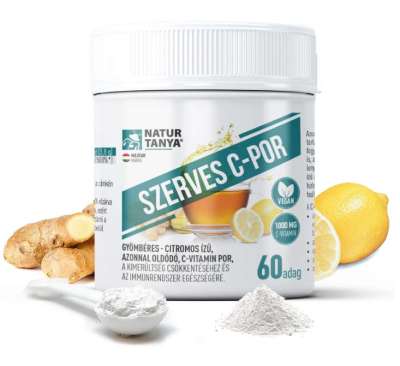Natur Tanya® Szerves C-por – azonnal oldódó, gyömbéres - citromos ízű C-vitamin por, 60 adag