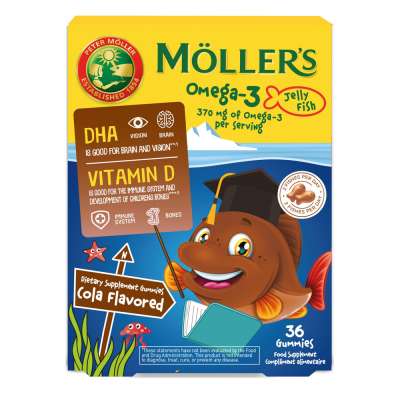 Möllers omega-3 halacska gumivitamin étrend-kiegészítő gyerekeknek d-vitaminnal, kóla ízesítéssel 36 db