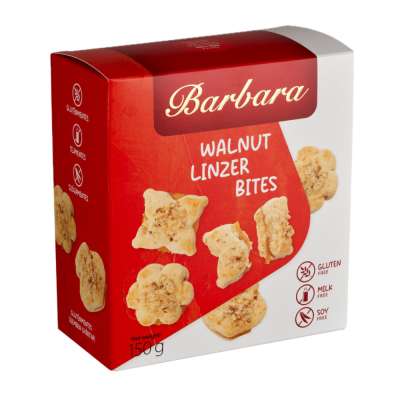Barbara gluténmentes dióval szórt, kajszibarackízzel töltött linzer omlós teasütemény 150 g