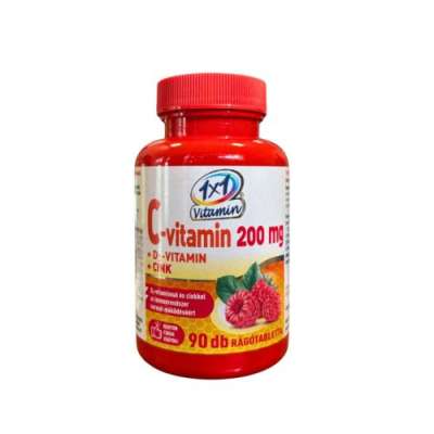 1x1 c-vitamin 200mg d3+cink málnás rágótabletta 90 db