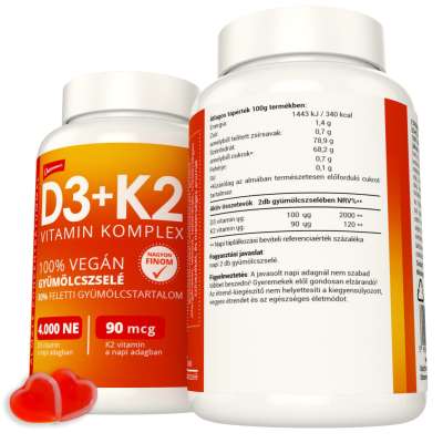 Nani D3+K2 vitamin komplex gyümölcszselé 4000NE (70db) több, mint 1 hónapra, 100% vegán