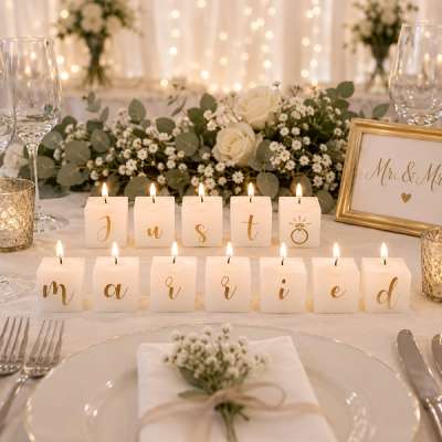 Just Married” szögletes gyertyaszett – az élet legszebb napjára