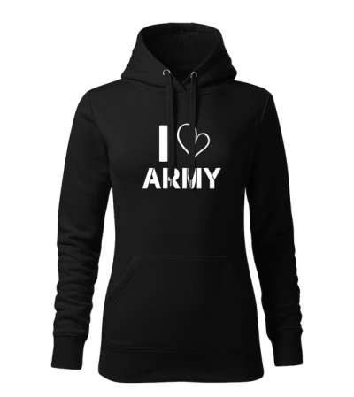 DRAGOWA kapucnis női pulóver i love army, fekete 320g / m2