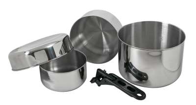 BasicNature Biwak 3 rozsdamentes acél főzőkészlet az egész család számára