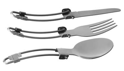 BasicNature MiniTrek rozsdamentes acélból készült összecsukható evőeszközkészlet nejlon táskával