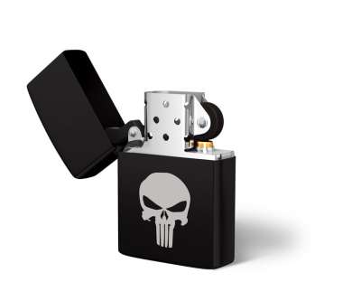 DRAGOWA benzines öngyújtó Punisher gravírozással, fekete