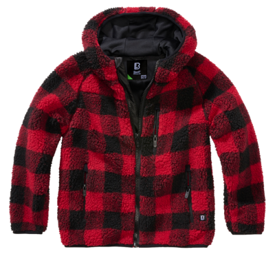 Brandit gyermek Teddyfleece kabát kapucnival, piros/fekete