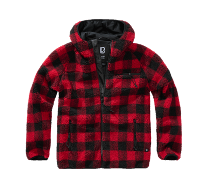 Brandit fleece kapucnis kabát Teddyfleece Worker, piros/fekete