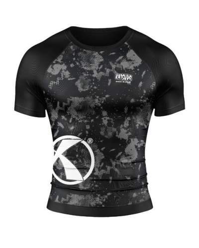 Katsudo póló Rash Guard rövid ujjú, digitális fekete és fehér