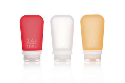 humangear GoToob+ szilikon utazó palack/csésze 3 db 100 ml átlátszó/piros/narancs