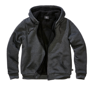 Brandit Férfi kapucnis pulóver meleg béléssel Sweatjacket Teddylining, fekete melange