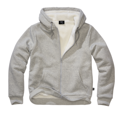 Brandit Férfi kapucnis pulóver meleg béléssel Sweatjacket Teddylining, szürke melange