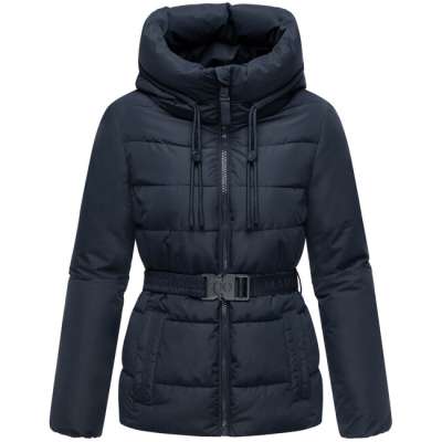 Marikoo Női téli kabát HIMEE 16 magas gallérral és övvel, tengerészkék