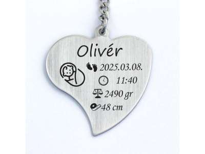 Baba emlékőrző acél szív medálos kulcstartó