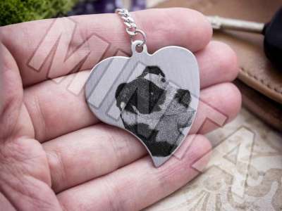 Fotógravírozás acél szív medálos kulcstartó