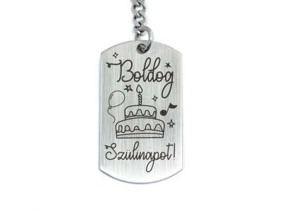 Boldog szülinapot acél medálos kulcstartó