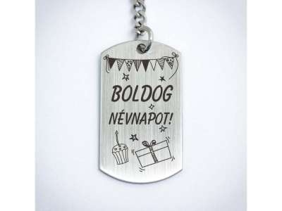Boldog névnapot acél medálos kulcstartó