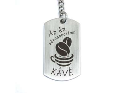 Az én vércsoportom kávé acél medálos kulcstartó