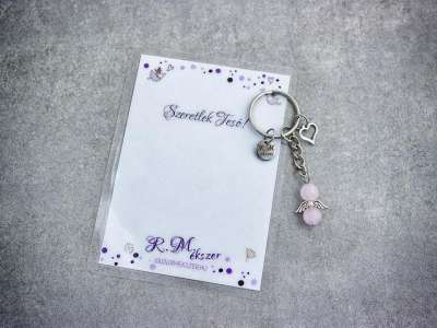 Szeretlek Tesó kulcstartó rózsakvarccal