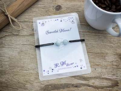 Szeretlek Mama akvamarin angyal karkötő