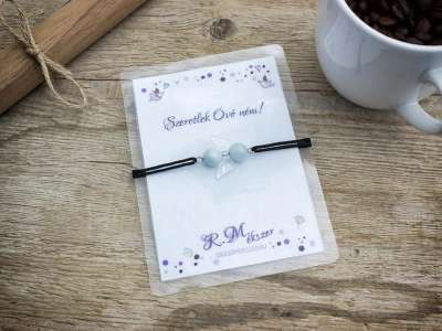 Szeretlek Óvó néni akvamarin angyal karkötő